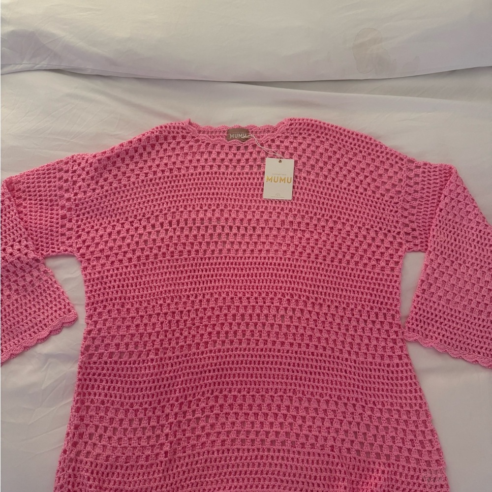 Show Me Your MuMu Vibrant Pink Crochet cover up NWT - Picture 2 of 4